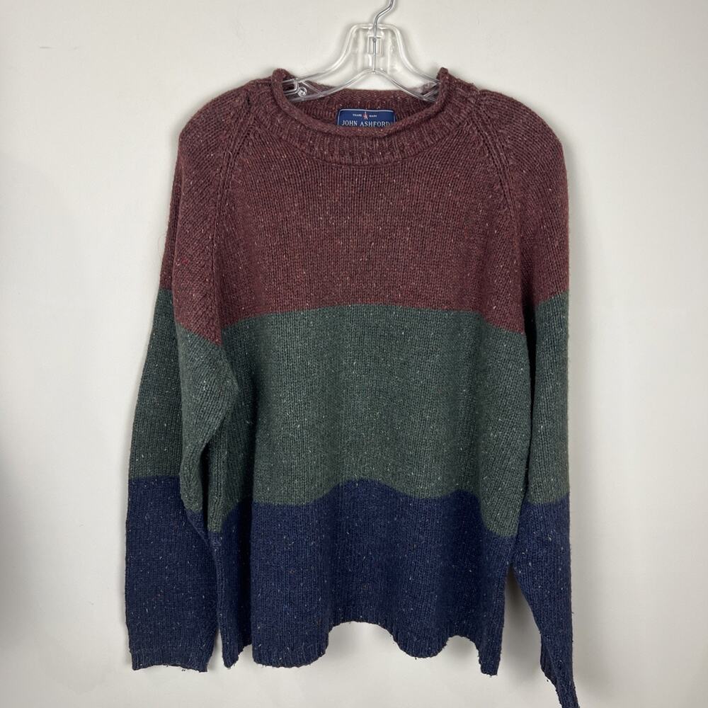 Vintage John Ashford Men's Wool Blend Mock Neck Sweater Color Block Large